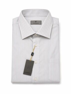 Canali White Blue Striped Cotton Dress Shirt- Men’s 17 (43) NWT $295